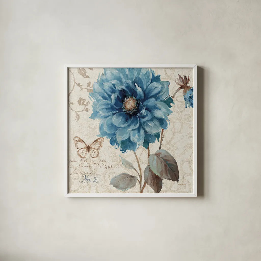 A Blue Note II by Lisa Audit. Shown in a crisp white glass frame for a clean and minimalist style. Available as an archival giclee rolled canvas, fine art paper, or poster print. SKU 14800a.