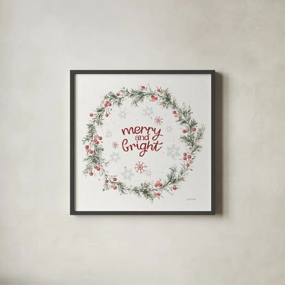 A Christmas Weekend Merry and Bright by Lisa Audit. Shown in a sleek black glass frame for a contemporary gallery look. Available as an archival giclee rolled canvas, fine art paper, or poster print. SKU 59678a.