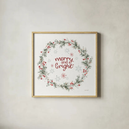 A Christmas Weekend Merry and Bright by Lisa Audit. Shown in a natural wood glass frame for a timeless modern aesthetic. Available as an archival giclee rolled canvas, fine art paper, or poster print. SKU 59678a.