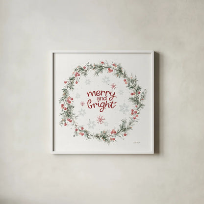 A Christmas Weekend Merry and Bright by Lisa Audit. Shown in a crisp white glass frame for a clean and minimalist style. Available as an archival giclee rolled canvas, fine art paper, or poster print. SKU 59678a.