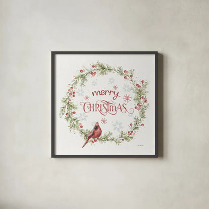 A Christmas Weekend VI Merry Christmas by Lisa Audit. Shown in a sleek black glass frame for a contemporary gallery look. Available as an archival giclee rolled canvas, fine art paper, or poster print. SKU 72261a.