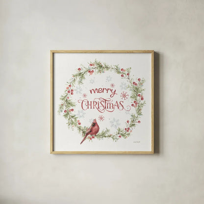 A Christmas Weekend VI Merry Christmas by Lisa Audit. Shown in a natural wood glass frame for a timeless modern aesthetic. Available as an archival giclee rolled canvas, fine art paper, or poster print. SKU 72261a.