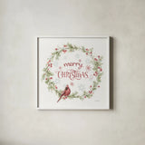 A Christmas Weekend VI Merry Christmas by Lisa Audit. Shown in a crisp white glass frame for a clean and minimalist style. Available as an archival giclee rolled canvas, fine art paper, or poster print. SKU 72261a.