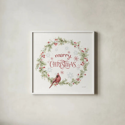 A Christmas Weekend VI Merry Christmas by Lisa Audit. Shown in a crisp white glass frame for a clean and minimalist style. Available as an archival giclee rolled canvas, fine art paper, or poster print. SKU 72261a.