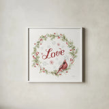 A Christmas Weekend VII Love by Lisa Audit. Shown in a crisp white glass frame for a clean and minimalist style. Available as an archival giclee rolled canvas, fine art paper, or poster print. SKU 59016a.