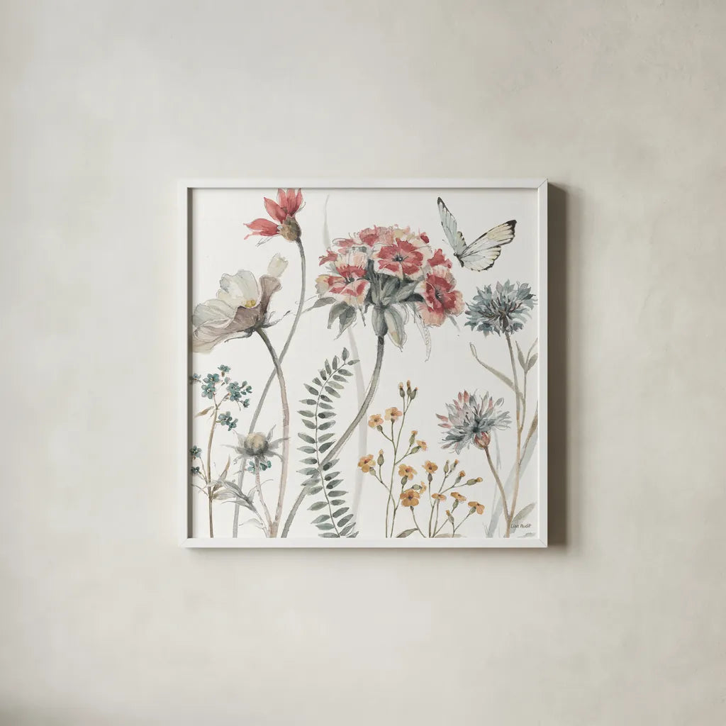 A Country Weekend III by Lisa Audit. Shown in a crisp white glass frame for a clean and minimalist style. Available as an archival giclee rolled canvas, fine art paper, or poster print. SKU 32680a.