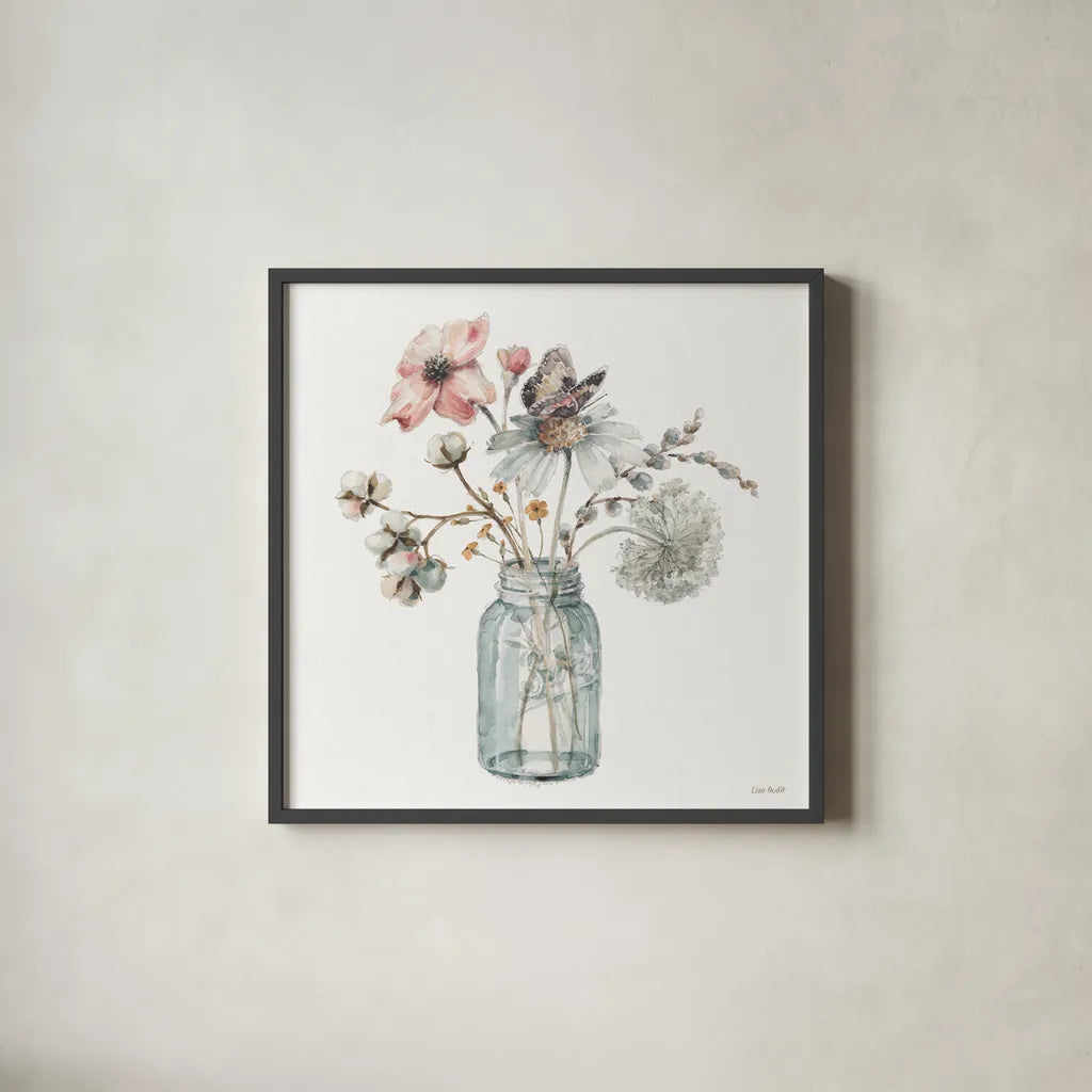 A Country Weekend IX by Lisa Audit. Shown in a sleek black glass frame for a contemporary gallery look. Available as an archival giclee rolled canvas, fine art paper, or poster print. SKU 32686a.