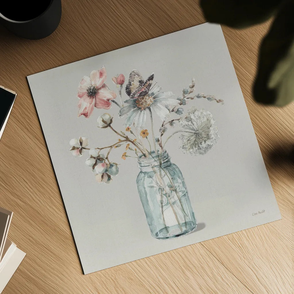 A Country Weekend IX Gray by Lisa Audit. Shown as a detailed flat fine art print, highlighting archival giclee quality. Available as an archival giclee rolled canvas, fine art paper, or poster print. SKU 45683a.