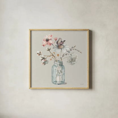 A Country Weekend IX Gray by Lisa Audit. Shown in a natural wood glass frame for a timeless modern aesthetic. Available as an archival giclee rolled canvas, fine art paper, or poster print. SKU 45683a.
