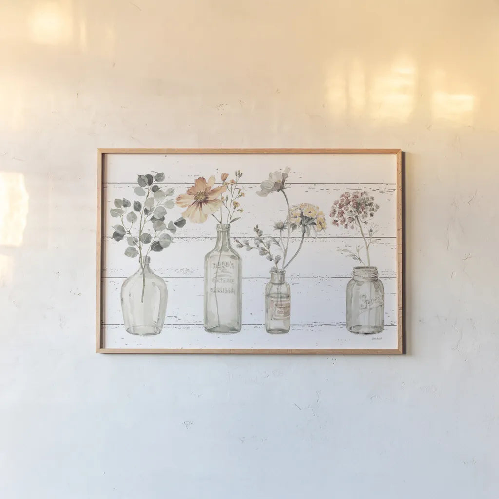 A Country Weekend VIII v2 Fall Flower by Lisa Audit. shown as a paper print in a natural frame. Available as a archival giclee rolled canvas, fine art paper, or poster print. SKU 51148i.