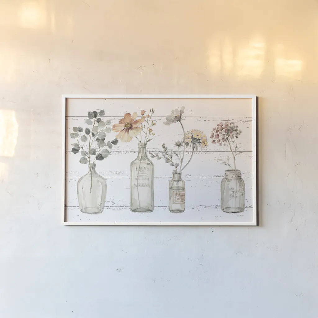 A Country Weekend VIII v2 Fall Flower by Lisa Audit. shown as a paper print in a white frame. Available as a archival giclee rolled canvas, fine art paper, or poster print. SKU 51148i.