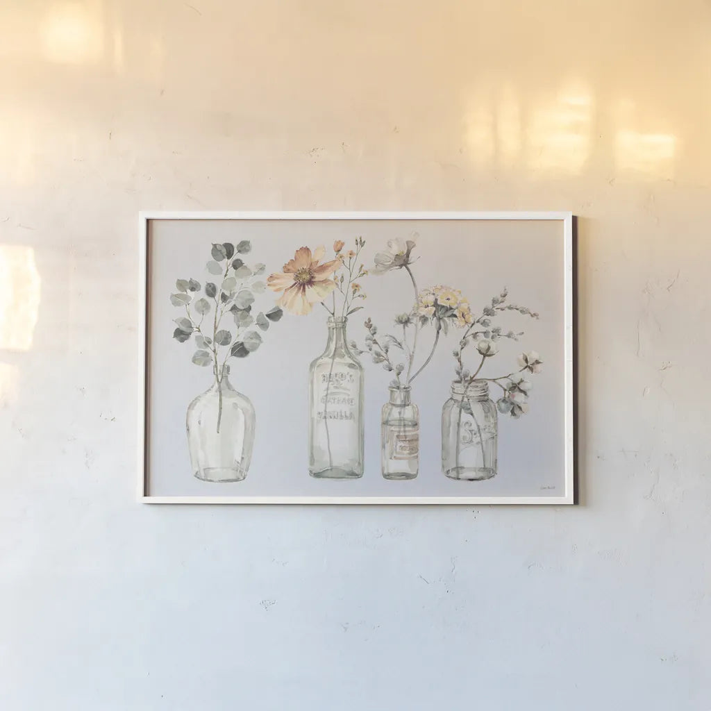 A Country Weekend VIII v2 Fall on Gray by Lisa Audit. shown as a paper print in a white frame. Available as a archival giclee rolled canvas, fine art paper, or poster print. SKU 42438i.