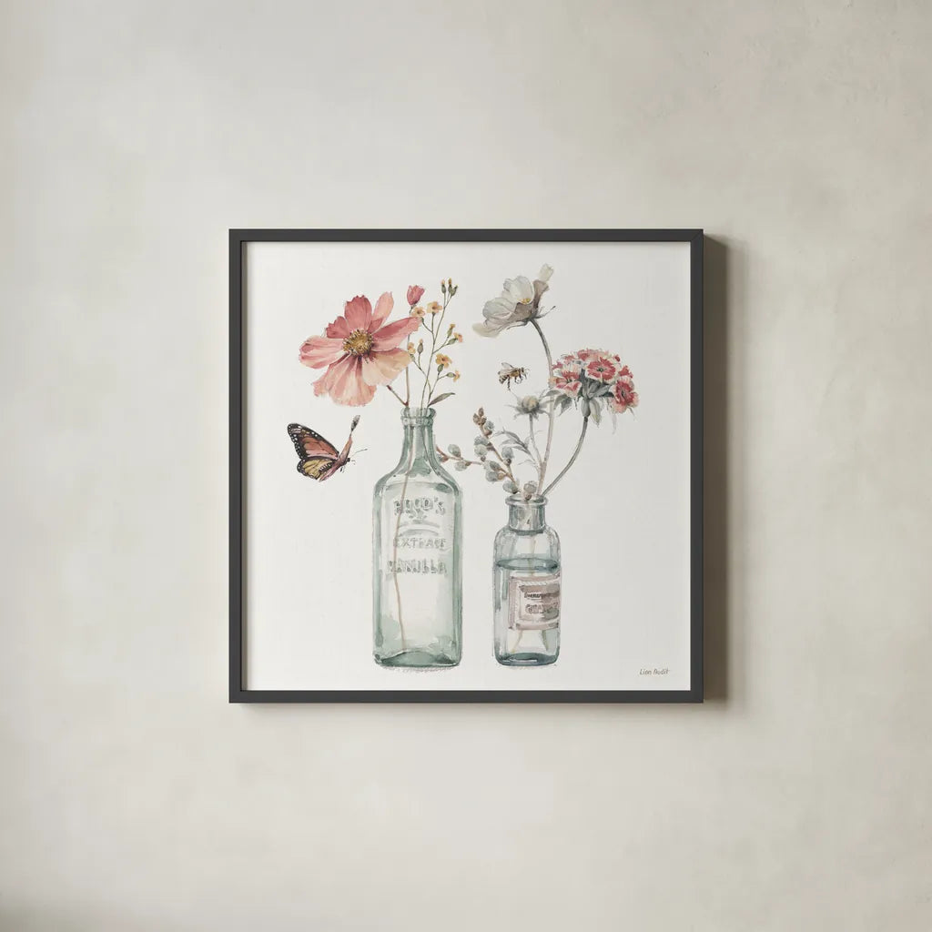 A Country Weekend X by Lisa Audit. Shown in a sleek black glass frame for a contemporary gallery look. Available as an archival giclee rolled canvas, fine art paper, or poster print. SKU 32725a.