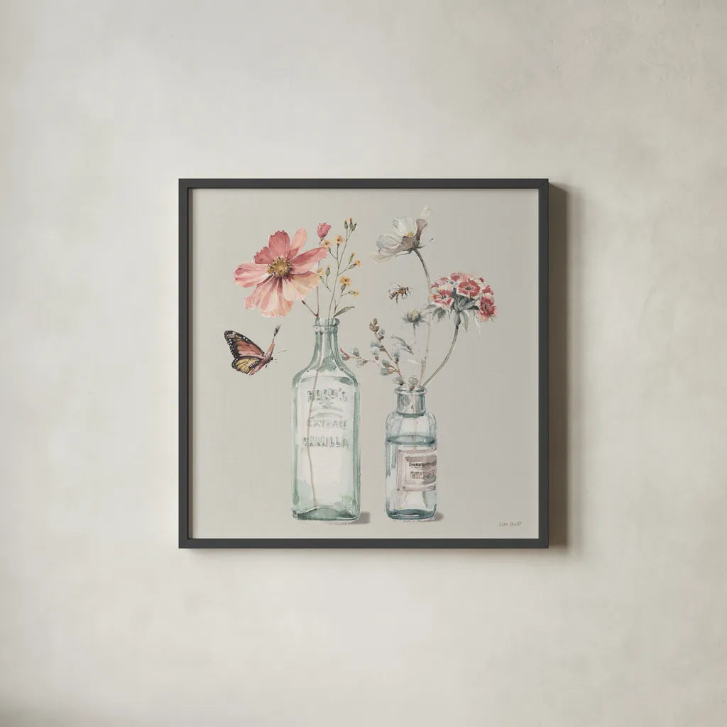 A Country Weekend X Gray by Lisa Audit. Shown in a sleek black glass frame for a contemporary gallery look. Available as an archival giclee rolled canvas, fine art paper, or poster print. SKU 45684a.