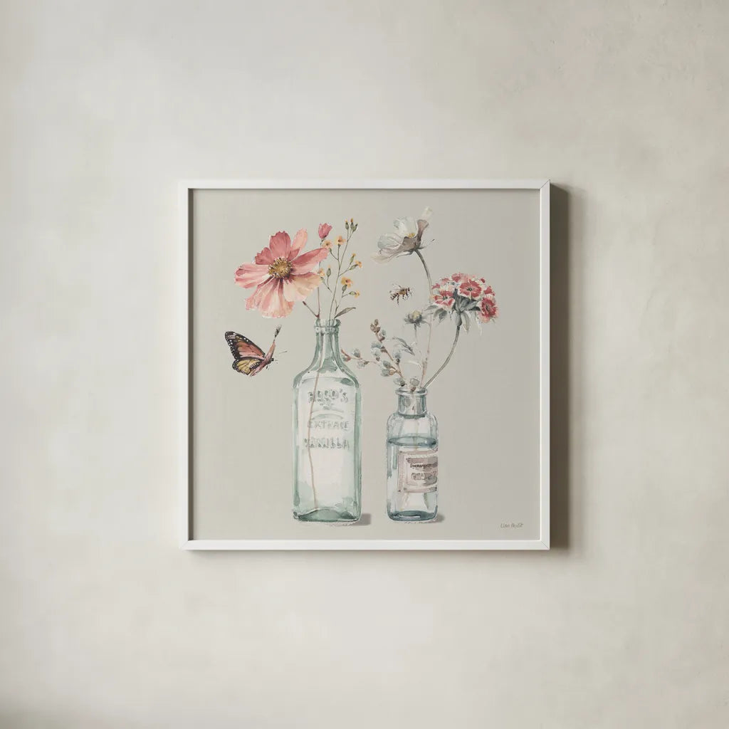 A Country Weekend X Gray by Lisa Audit. Shown in a crisp white glass frame for a clean and minimalist style. Available as an archival giclee rolled canvas, fine art paper, or poster print. SKU 45684a.
