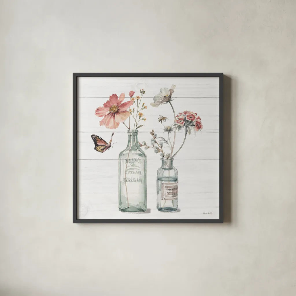 A Country Weekend X Shiplap by Lisa Audit. Shown in a sleek black glass frame for a contemporary gallery look. Available as an archival giclee rolled canvas, fine art paper, or poster print. SKU 45686a.