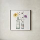 A Country Weekend X v2 Yellow Purple by Lisa Audit. Shown in a crisp white glass frame for a clean and minimalist style. Available as an archival giclee rolled canvas, fine art paper, or poster print. SKU 42695a.