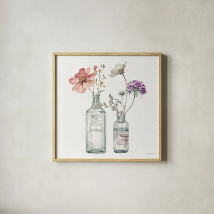 A Country Weekend X v2 with Purple by Lisa Audit. Shown in a natural wood glass frame for a timeless modern aesthetic. Available as an archival giclee rolled canvas, fine art paper, or poster print. SKU 42696a.