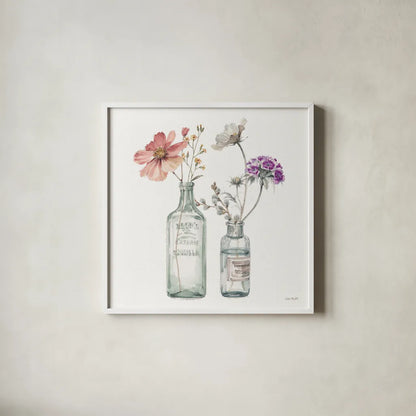 A Country Weekend X v2 with Purple by Lisa Audit. Shown in a crisp white glass frame for a clean and minimalist style. Available as an archival giclee rolled canvas, fine art paper, or poster print. SKU 42696a.