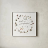 A Country Weekend XVIII French by Lisa Audit. Shown in a crisp white glass frame for a clean and minimalist style. Available as an archival giclee rolled canvas, fine art paper, or poster print. SKU 49542a.