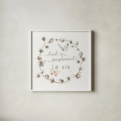 A Country Weekend XVIII French by Lisa Audit. Shown in a crisp white glass frame for a clean and minimalist style. Available as an archival giclee rolled canvas, fine art paper, or poster print. SKU 49542a.