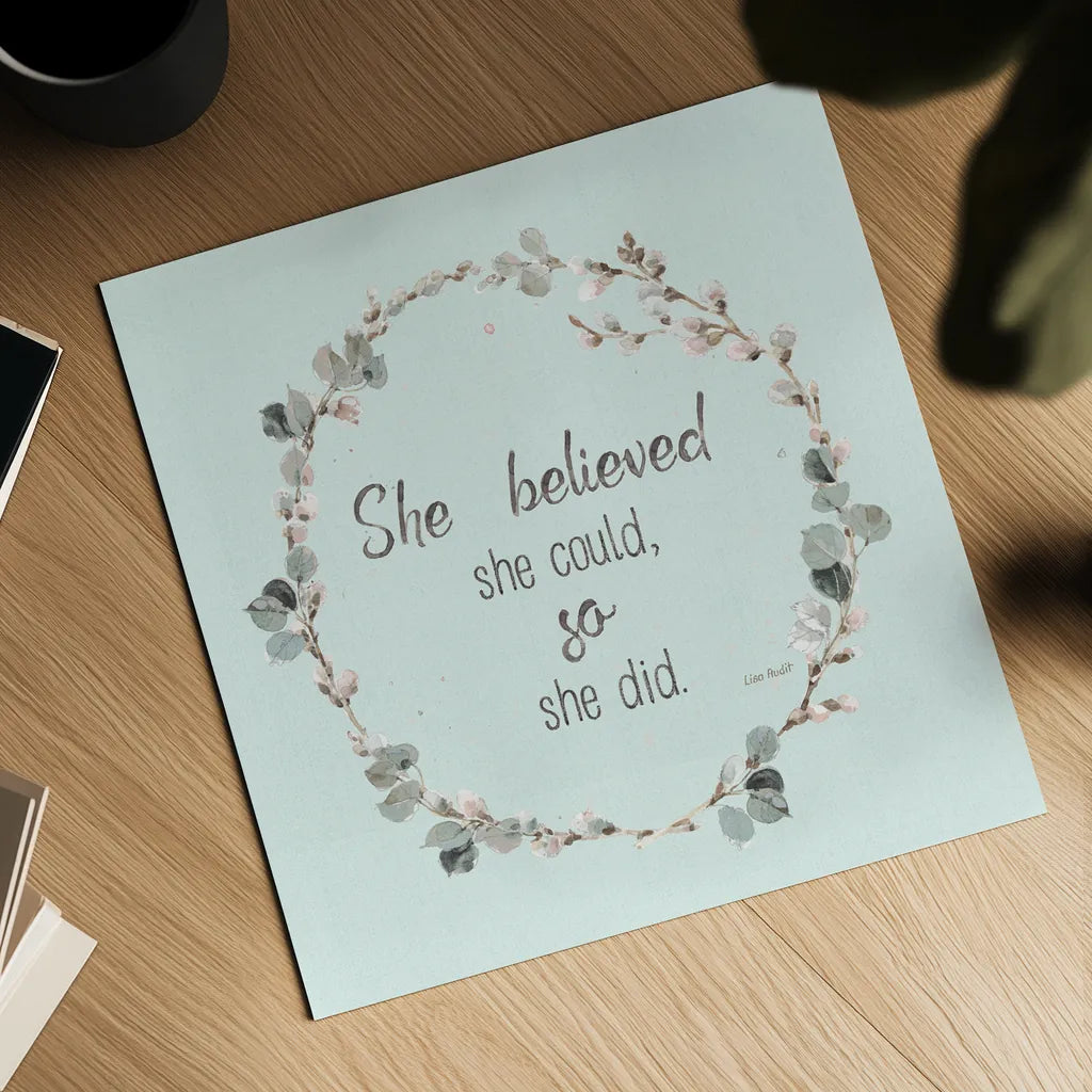 A Country Weekend XXVI v2 Turquoise by Lisa Audit. Shown as a detailed flat fine art print, highlighting archival giclee quality. Available as an archival giclee rolled canvas, fine art paper, or poster print. SKU 54215a.