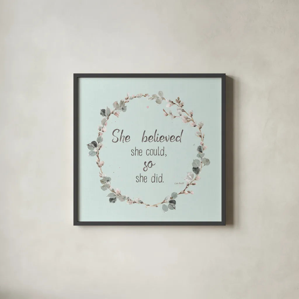 A Country Weekend XXVI v2 Turquoise by Lisa Audit. Shown in a sleek black glass frame for a contemporary gallery look. Available as an archival giclee rolled canvas, fine art paper, or poster print. SKU 54215a.