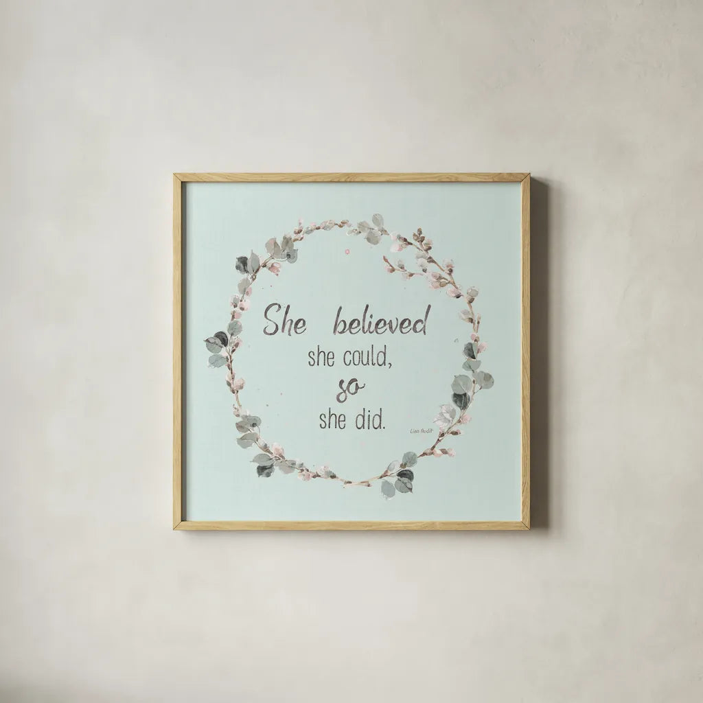 A Country Weekend XXVI v2 Turquoise by Lisa Audit. Shown in a natural wood glass frame for a timeless modern aesthetic. Available as an archival giclee rolled canvas, fine art paper, or poster print. SKU 54215a.