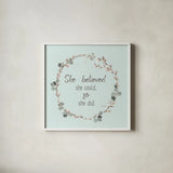 A Country Weekend XXVI v2 Turquoise by Lisa Audit. Shown in a crisp white glass frame for a clean and minimalist style. Available as an archival giclee rolled canvas, fine art paper, or poster print. SKU 54215a.