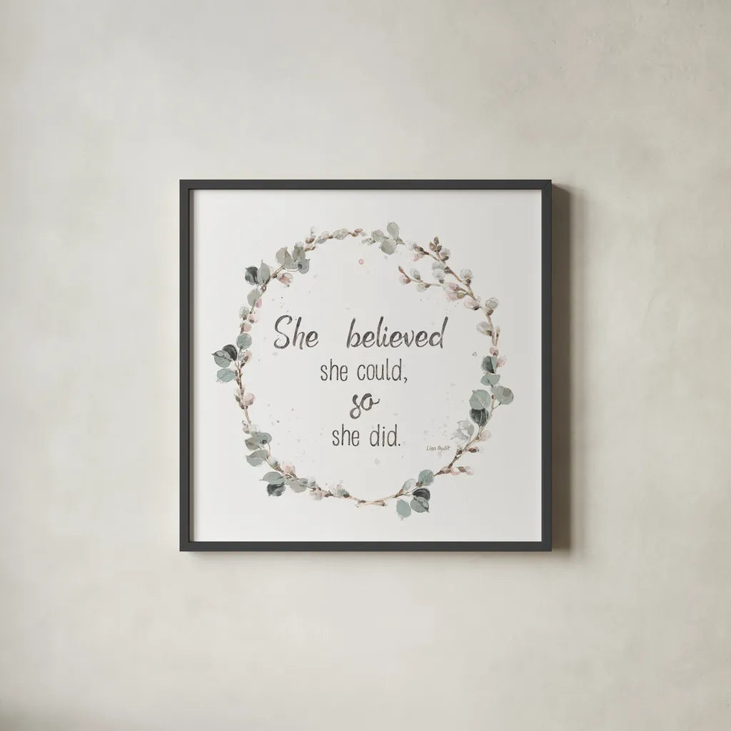 A Country Weekend XXVI v2 White by Lisa Audit. Shown in a sleek black glass frame for a contemporary gallery look. Available as an archival giclee rolled canvas, fine art paper, or poster print. SKU 54216a.