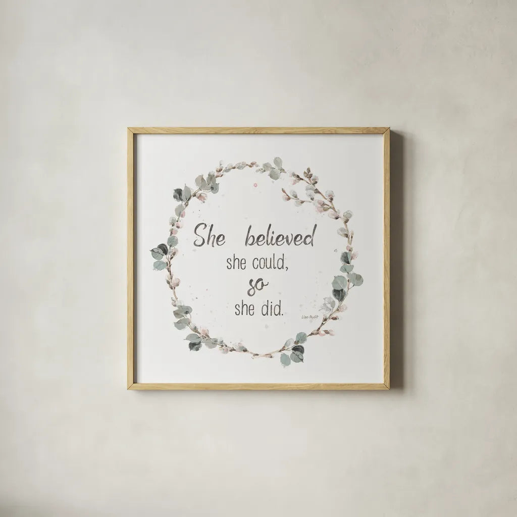 A Country Weekend XXVI v2 White by Lisa Audit. Shown in a natural wood glass frame for a timeless modern aesthetic. Available as an archival giclee rolled canvas, fine art paper, or poster print. SKU 54216a.