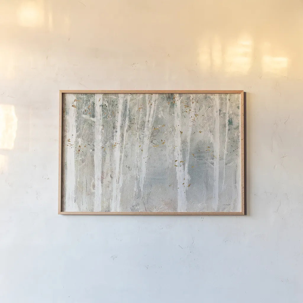 A Woodland Walk I by Lisa Audit. shown as a paper print in a natural frame. Available as a archival giclee rolled canvas, fine art paper, or poster print. SKU 32665i.