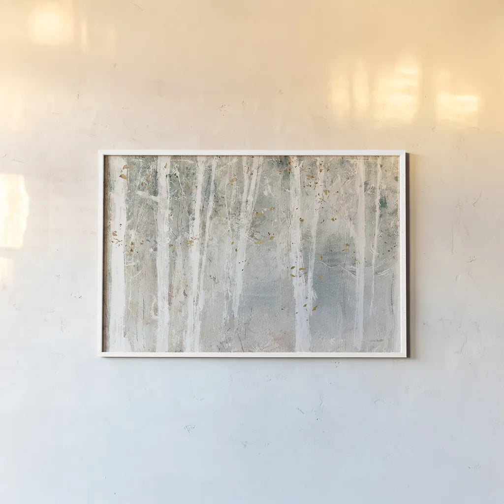 A Woodland Walk I by Lisa Audit. shown as a paper print in a white frame. Available as a archival giclee rolled canvas, fine art paper, or poster print. SKU 32665i.