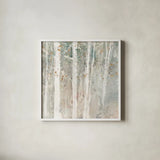 A Woodland Walk II by Lisa Audit. Shown in a crisp white glass frame for a clean and minimalist style. Available as an archival giclee rolled canvas, fine art paper, or poster print. SKU 32666a.
