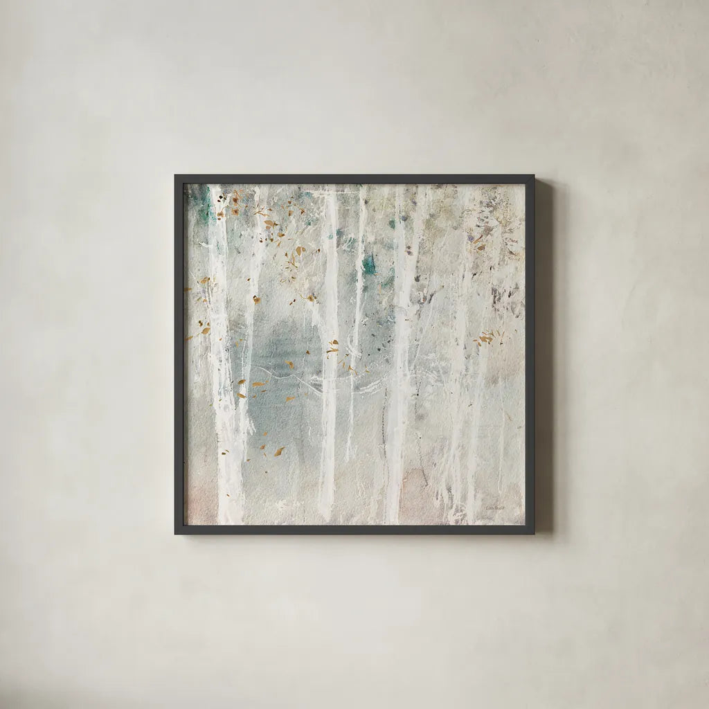 A Woodland Walk III by Lisa Audit. Shown in a sleek black glass frame for a contemporary gallery look. Available as an archival giclee rolled canvas, fine art paper, or poster print. SKU 32667a.