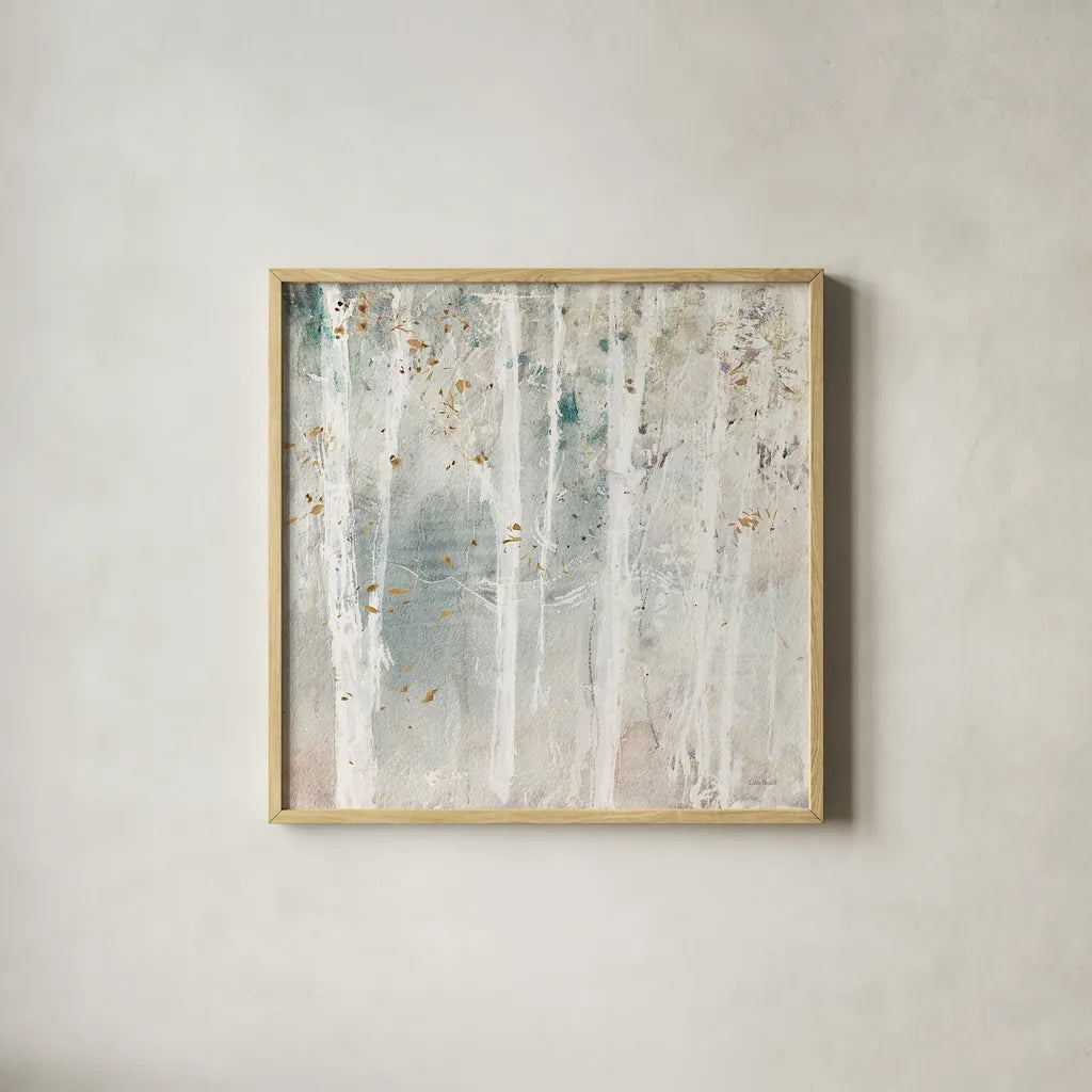 A Woodland Walk III by Lisa Audit. Shown in a natural wood glass frame for a timeless modern aesthetic. Available as an archival giclee rolled canvas, fine art paper, or poster print. SKU 32667a.