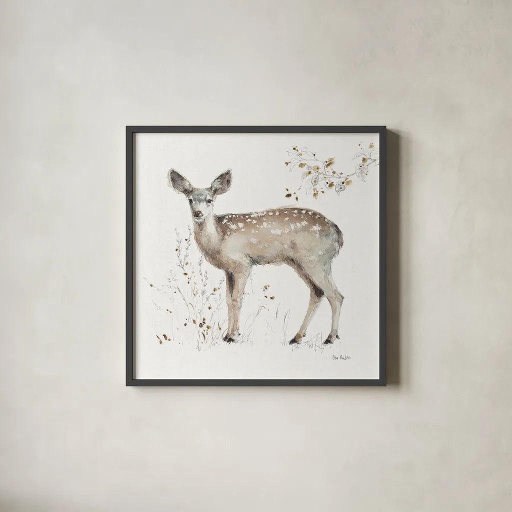 A Woodland Walk IX by Lisa Audit. Shown in a sleek black glass frame for a contemporary gallery look. Available as an archival giclee rolled canvas, fine art paper, or poster print. SKU 32673a.