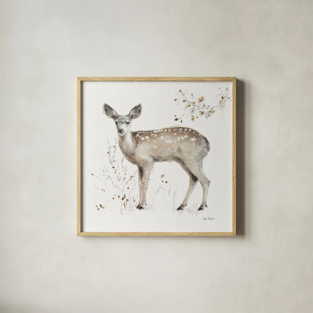 A Woodland Walk IX by Lisa Audit. Shown in a natural wood glass frame for a timeless modern aesthetic. Available as an archival giclee rolled canvas, fine art paper, or poster print. SKU 32673a.