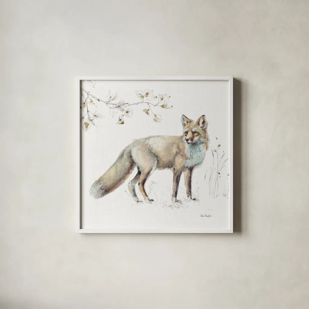 A Woodland Walk XI by Lisa Audit. Shown in a crisp white glass frame for a clean and minimalist style. Available as an archival giclee rolled canvas, fine art paper, or poster print. SKU 32675a.
