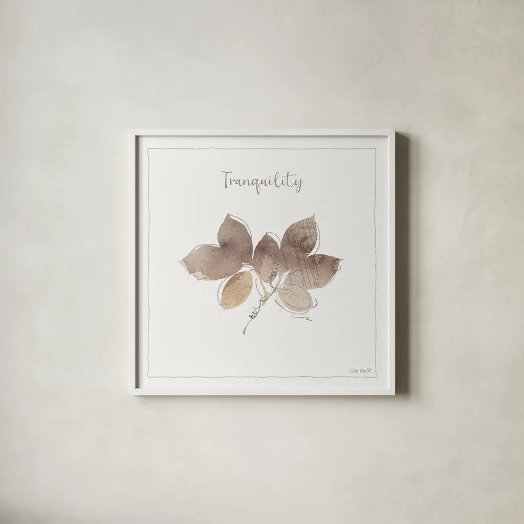 A Woodland Walk XIX by Lisa Audit. Shown in a crisp white glass frame for a clean and minimalist style. Available as an archival giclee rolled canvas, fine art paper, or poster print. SKU 33128a.