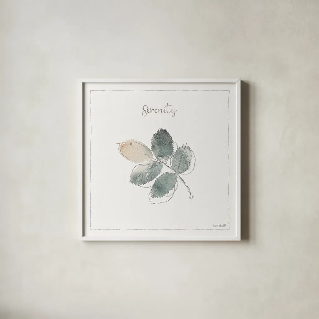 A Woodland Walk XVIII by Lisa Audit. Shown in a crisp white glass frame for a clean and minimalist style. Available as an archival giclee rolled canvas, fine art paper, or poster print. SKU 33127a.