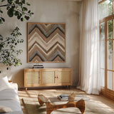 Abstract Balace IX by Lisa Audit. Shown in a natural wood frame in a cozy modern living room. Available as an archival giclee rolled canvas, fine art paper, or poster print. SKU 14133a.