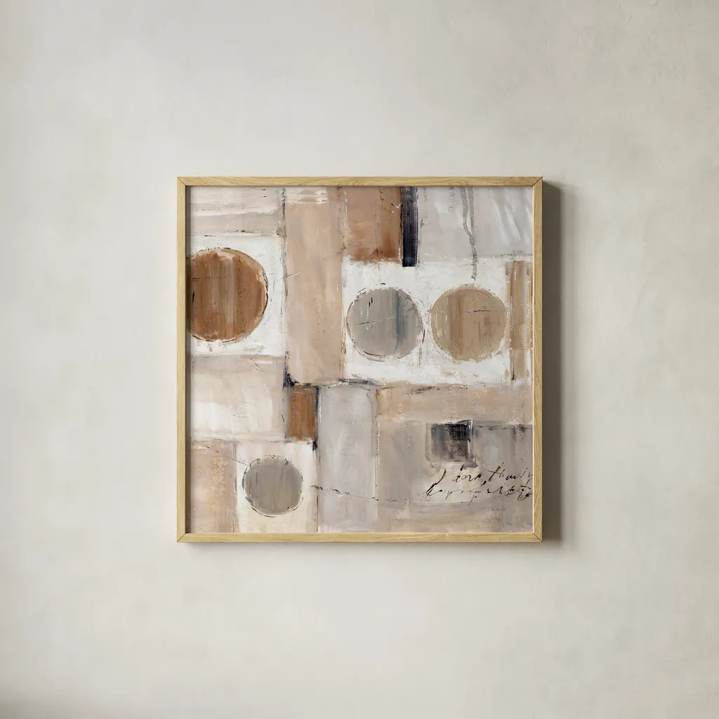 Abstract Balance V by Lisa Audit. Shown in a natural wood glass frame for a timeless modern aesthetic. Available as an archival giclee rolled canvas, fine art paper, or poster print. SKU 14265a.