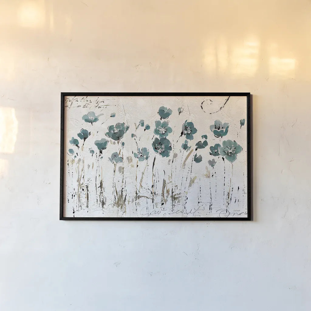 Abstract Balance VI Blue by Lisa Audit. shown as a paper print in a black flame. Available as a archival giclee rolled canvas, fine art paper, or poster print. SKU 14583i.