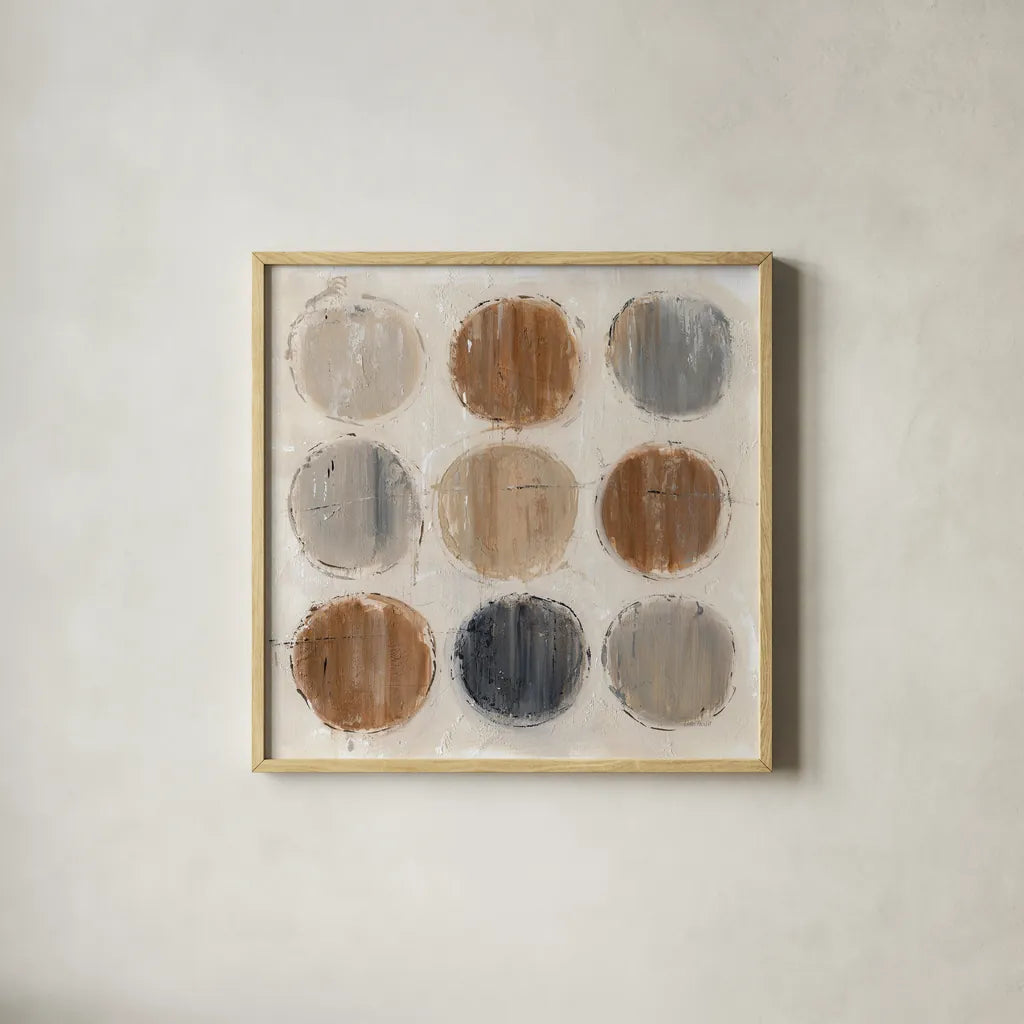 Abstract Balance VIII by Lisa Audit. Shown in a natural wood glass frame for a timeless modern aesthetic. Available as an archival giclee rolled canvas, fine art paper, or poster print. SKU 14132a.