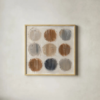 Abstract Balance VIII by Lisa Audit. Shown in a natural wood glass frame for a timeless modern aesthetic. Available as an archival giclee rolled canvas, fine art paper, or poster print. SKU 14132a.