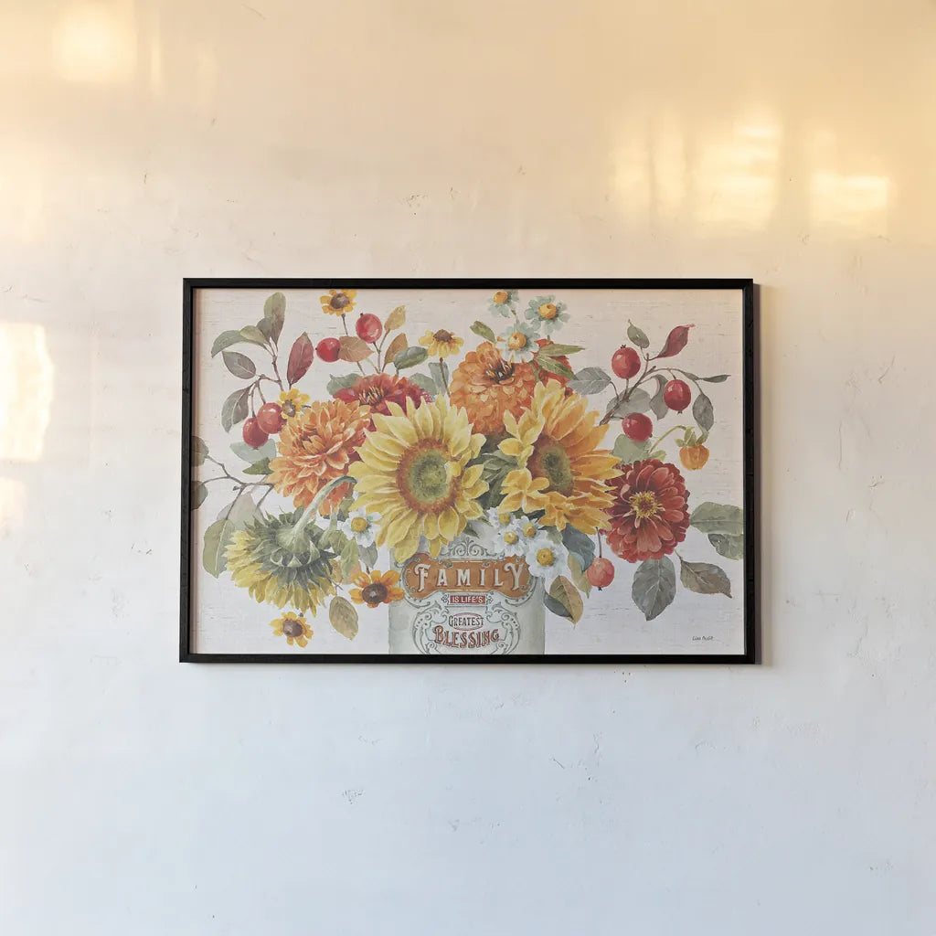 Autumn in Bloom I by Lisa Audit. shown as a paper print in a black flame. Available as a archival giclee rolled canvas, fine art paper, or poster print. SKU 45250i.