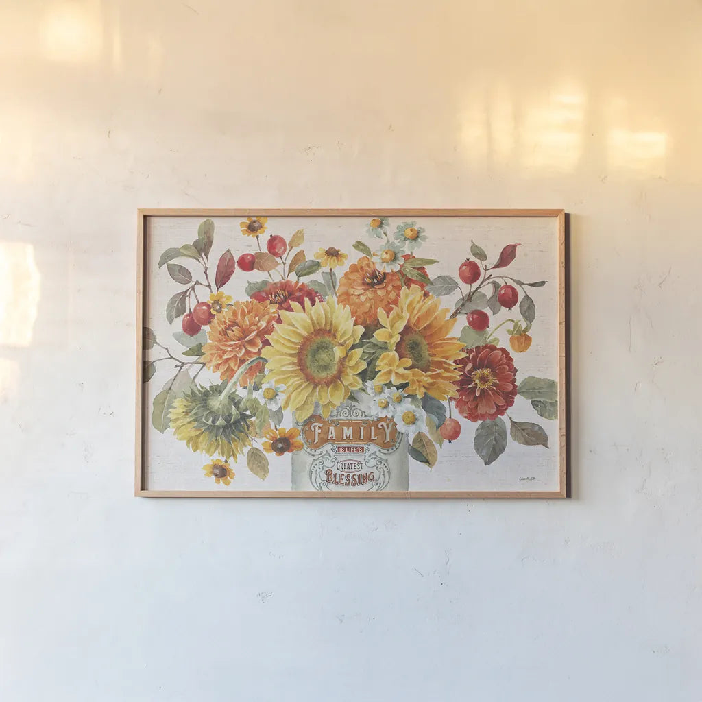 Autumn in Bloom I by Lisa Audit. shown as a paper print in a natural frame. Available as a archival giclee rolled canvas, fine art paper, or poster print. SKU 45250i.