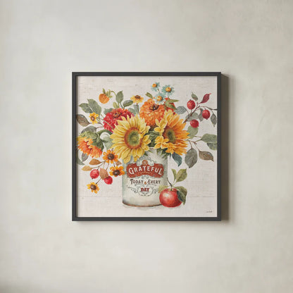 Autumn in Bloom II by Lisa Audit. Shown in a sleek black glass frame for a contemporary gallery look. Available as an archival giclee rolled canvas, fine art paper, or poster print. SKU 45251a.