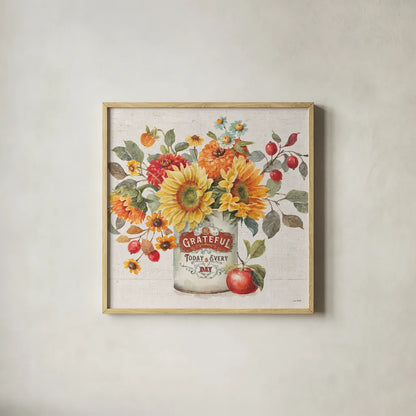 Autumn in Bloom II by Lisa Audit. Shown in a natural wood glass frame for a timeless modern aesthetic. Available as an archival giclee rolled canvas, fine art paper, or poster print. SKU 45251a.
